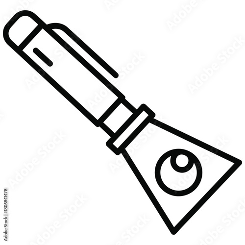 Outline icon of a pen-style flashlight, emitting a light beam