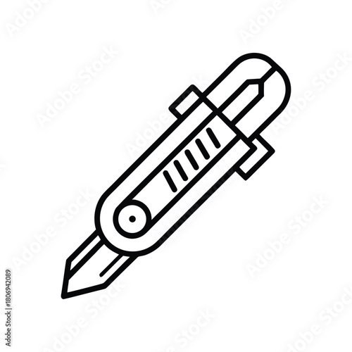 Utility Knife Outline Icon (Vector Style). Simple Paper Cutter Line Art Icon.