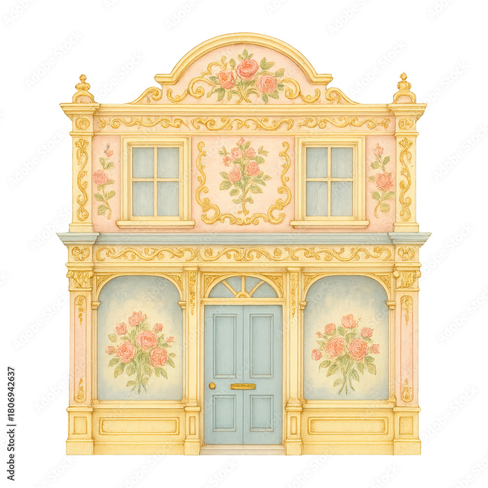 Obraz premium PNG Charming floral vintage storefront illustration.