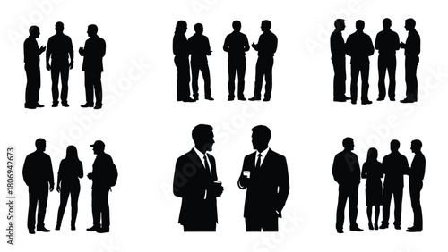 People in conversation silhouettes isolated on white background, Vector
