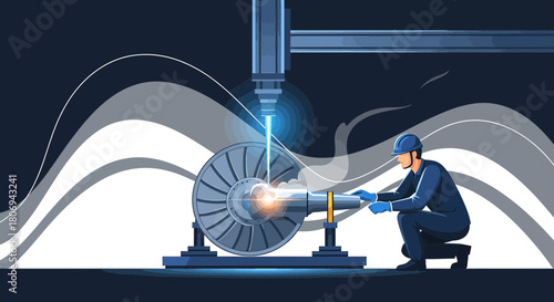 Futuristic engineering illustration showcasing advanced manufacturing precision with laser welding