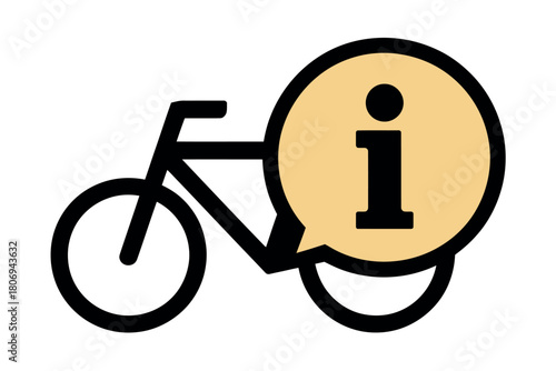 A bicycle icon with an information bubble, symbolizing cycling information or a help desk.