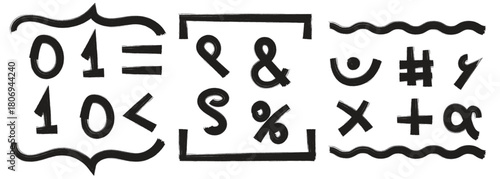 Creative vector set of mathematical icons for school education. Vector illustration isolated on white background.