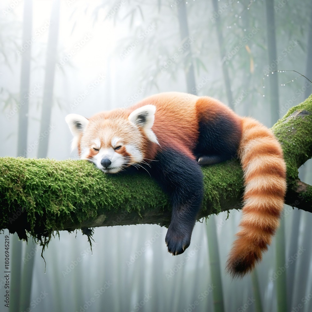 Fototapeta premium Red Panda Resting on Tree Branch