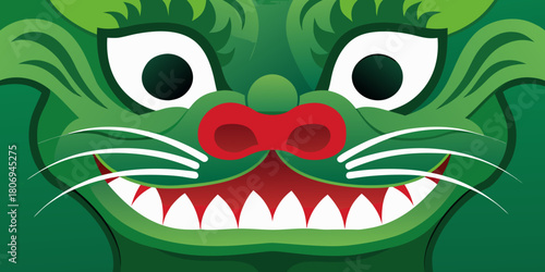 Green korean goblin face mask illustration for folklore and culture