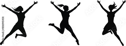 black silhouette of a woman jumping with her arms raised