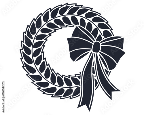 Wreath with bow isolated on white background, a symbol of celebration and mourning