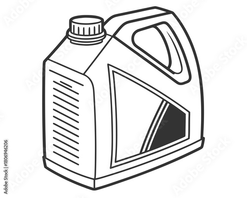 Plastic canister with handle isolated on white background, for liquid product