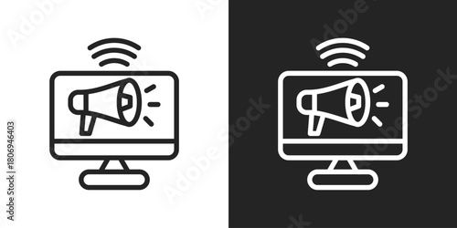 Broadcast Icon In Line Version On Black And White Background