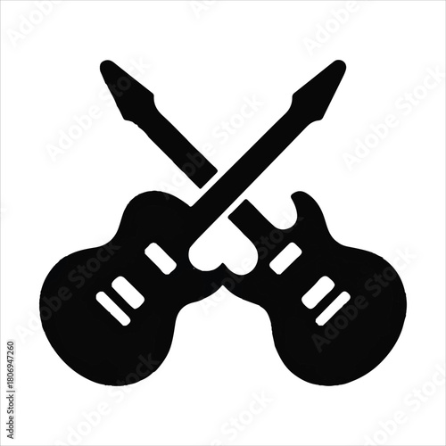 guitars vector art silhouette logo design black and white illustration