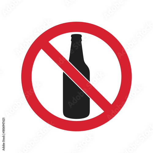 No Alcohol or Bottle Forbidden Sign - Beverage, Drinking Restriction, and Public Place Safety Vector