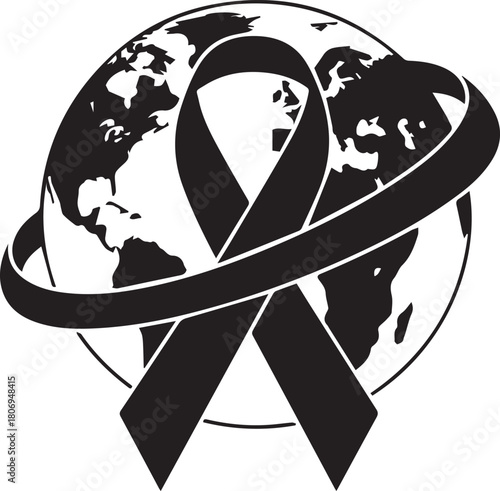 World aids day awareness symbol black ribbon around globe united global support charity