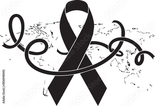 World aids day black ribbon symbol with abstract grunge elements and swirls