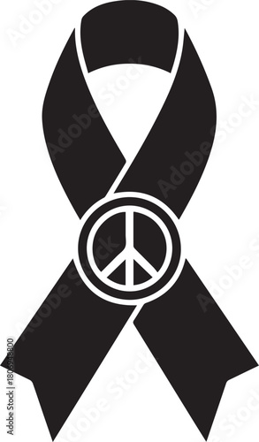 World aids day black ribbon with peace symbol for awareness and support