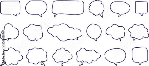 Collection of hand drawn speech bubbles and thought bubbles