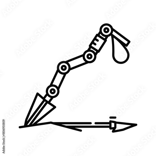 Robotic arm drilling and extracting liquid, an icon representing automated oil, water industry technology or environmental solution