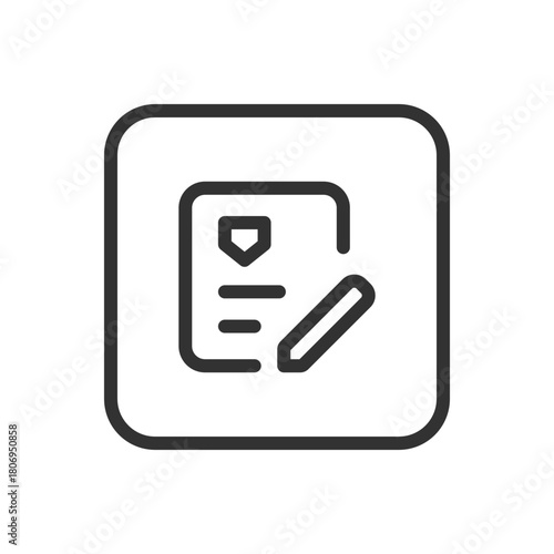 Protection, Security Shield Protected line icon – shield with checkmark or shield badge outline vector for verified protection, security confirmed, trusted status UI