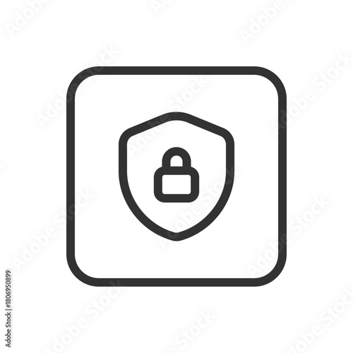 Protection, Security Shield Protected line icon – shield with checkmark or shield badge outline vector for verified protection, security confirmed, trusted status UI