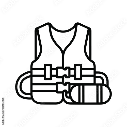 Life jacket or life vest outline icon, essential personal flotation device for water safety, rescue, and aquatic activity