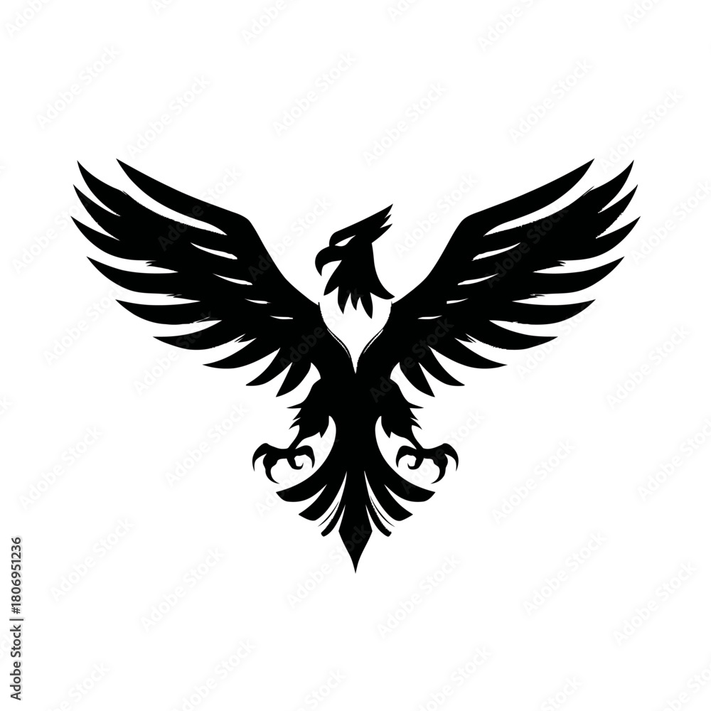 Fototapeta premium Black silhouette of a stylized eagle with spread wings