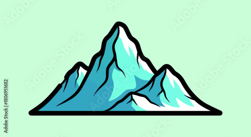 Stylized vector illustration of a snowy mountain range icon.