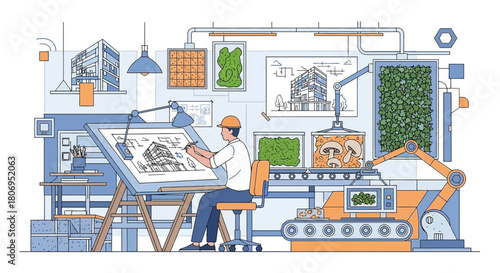 Architectural design for urban farming facilities, integrated design concept of building