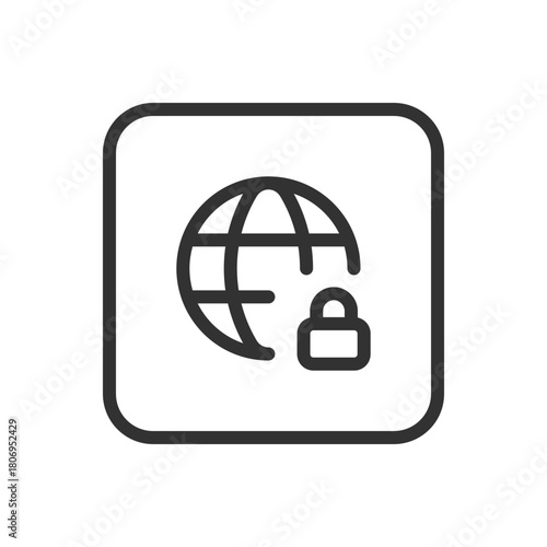 Protection, Security World Internet Lock line icon – globe with lock outline vector for global cybersecurity, secure internet, encrypted online connection UI