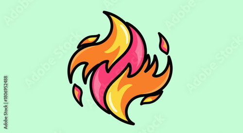 Stylized Flame Illustration with Vibrant Colors and Dynamic Design.