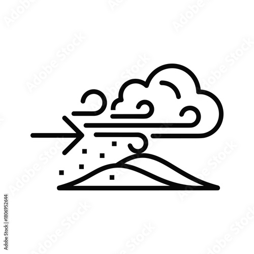 Windy weather icon showing dust or sand blowing over a hill