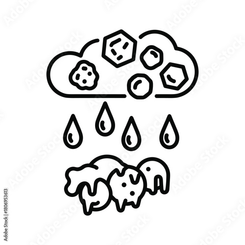 Cloud raining ice and rocks on a melting snowman, representing extreme weather