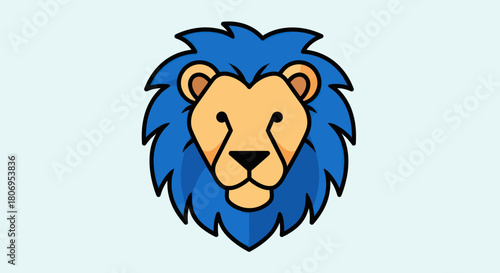 Stylized Lion Head with Blue Mane and Bold Outline.