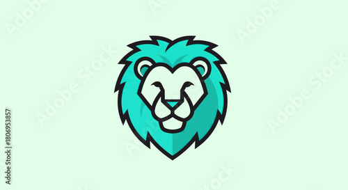 Stylized lion head logo design with teal mane and white face, modern illustration.