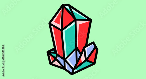 Vibrant Crystal Cluster Geometric Gemstone Illustration.