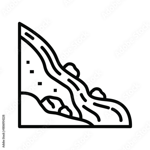 Abstract representation of a landslide or rockfall with flowing lines and scattered stones