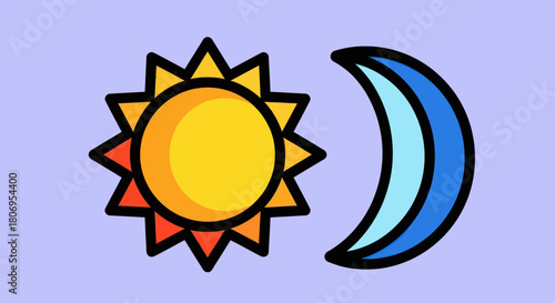 Sun and Moon Icons Representing Day and Night Cycle.