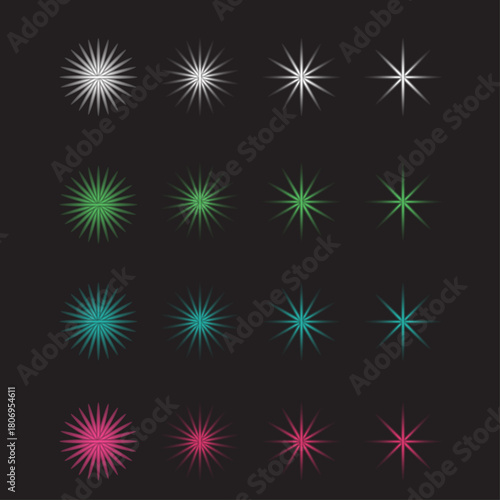 Untitled-1Multicolor Starburst Sparkles Vector Set — 16 Glowing Light Flares