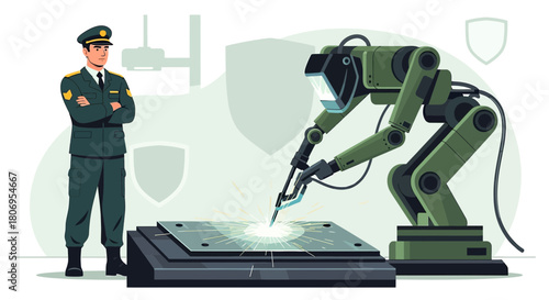 Automated manufacturing process featuring a robotic arm and supervisor for secure production
