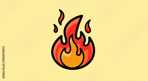 Stylized illustration of a bright orange and red fire flame.