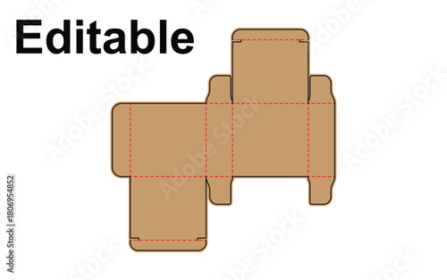 Editable brown cardboard packaging box template with fold lines