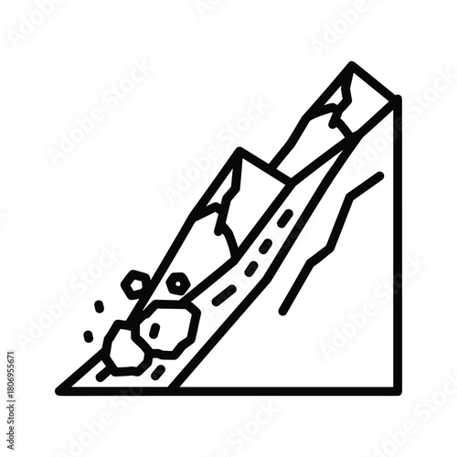 Stylized icon of an avalanche or landslide on a mountain slope, isolated on