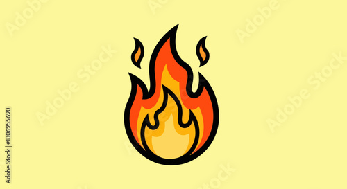 Stylized Illustration of a Bright Orange Fire Flame Icon.
