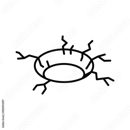 Abstract cracked hole with radiating lines isolated on