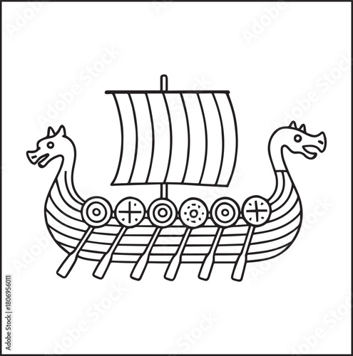 Simple and beautiful ship on sea water black vector line art illustration for children coloring page or book design 
