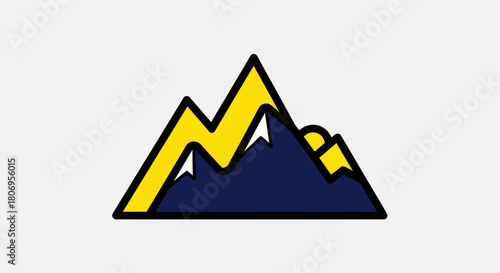 Stylized Mountain Range with Yellow Outline and Dark Blue Peaks.
