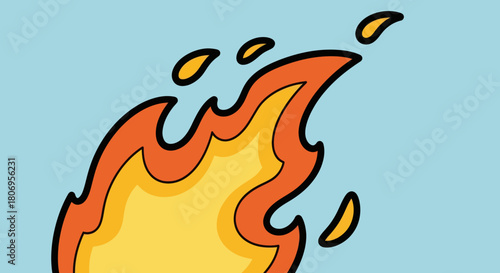 Vibrant cartoon fire flame with bold black outlines.