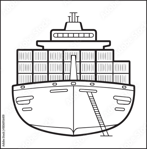 Simple and beautiful ship on sea water black vector line art illustration for children coloring page or book design 