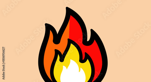 Stylized Flame with Black Outline on Light Orange Background.