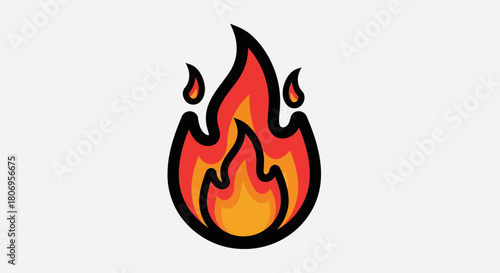 Vibrant Flame Illustration with Black Outline and Dynamic Colors.