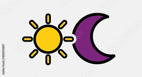 Sun and Moon Icon Representing Day and Night Cycle.