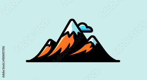 Stylized mountain range icon with snowy peaks and a cloud.